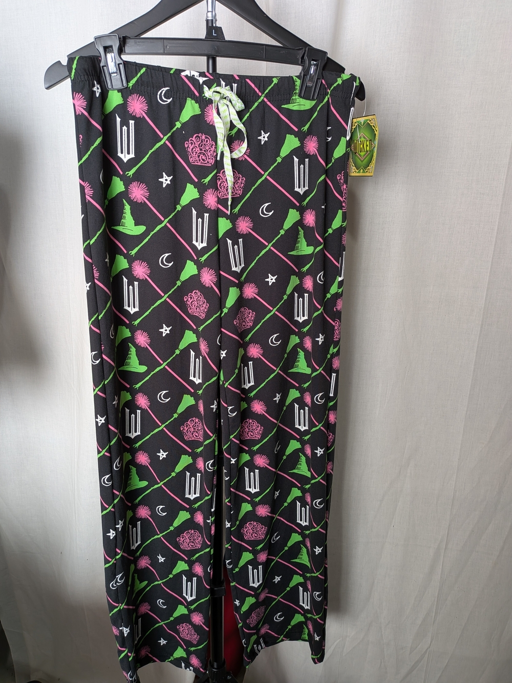 Women’s Black Drawstring Pajama Pants with Wicked Pink & Green Print